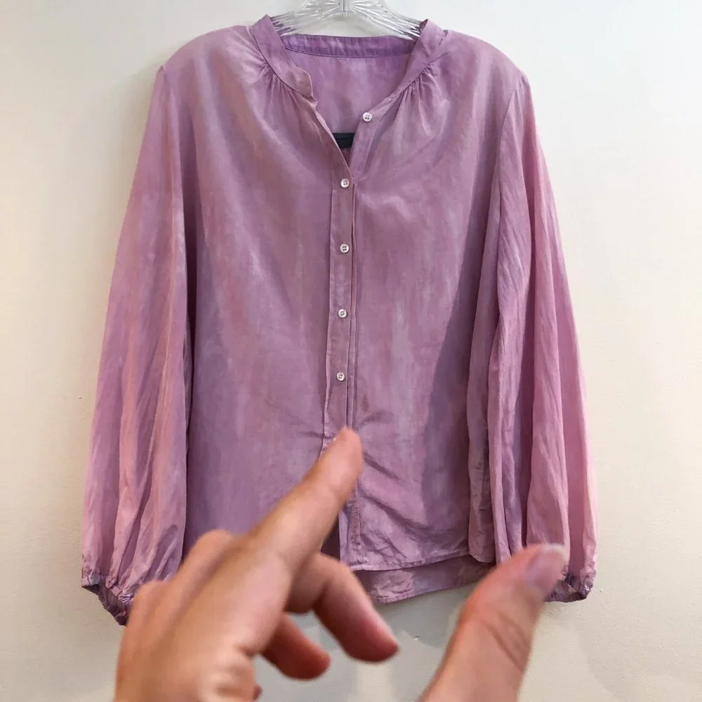 Raquel Allegra Silk Blend Pink Tie Dye Button Down V Neck Long Sleeve Blouse S - Picture 4 of 13